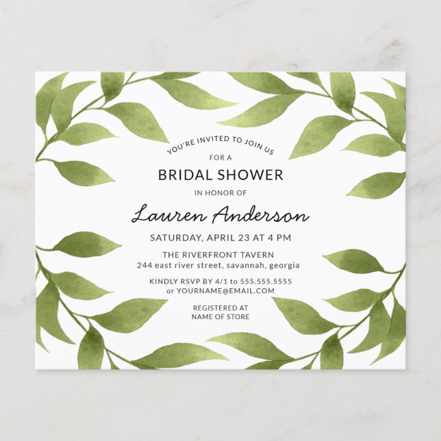 Bridal Shower Watercolor Willow Leaves Wreath (Front)