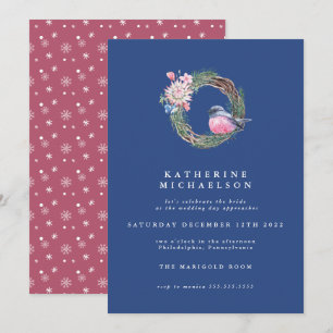 BRIDAL SHOWER Watercolor Winter Sparrow Wreath Invitation