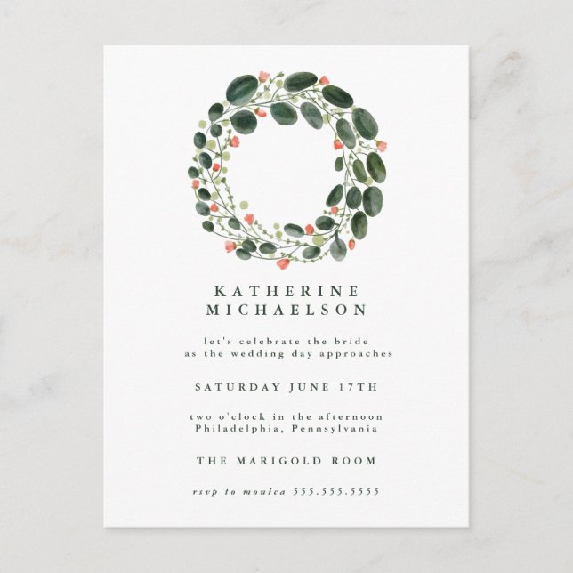 BRIDAL SHOWER | Watercolor Wreath Invitation Postcard (Front)