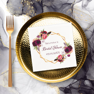 Bridal Shower watercolored florals burgundy Napkin