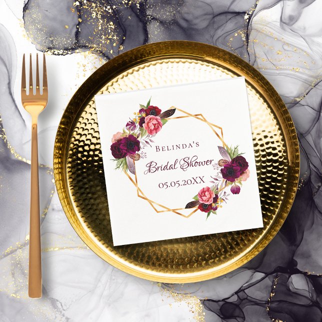 Bridal Shower watercolored florals burgundy Napkin (Creator Uploaded)
