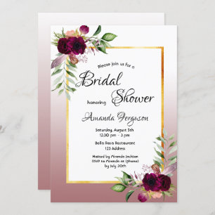 Bridal shower watercolored florals cinnamon rose invitation