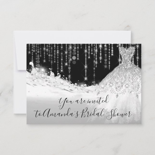 Bridal Shower Waves Glitter Grey Grey Silver Black Invitation (Front)