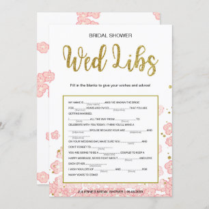 Bridal Shower Wed Libs Card   Gold and Pink