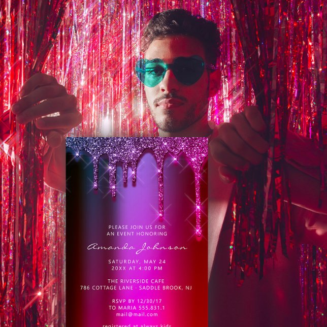 Bridal Shower Wedding Birthday Pink Purple Drips Invitation (Bridal Shower Wedding Birthday Pink Purple Drips Invitation)