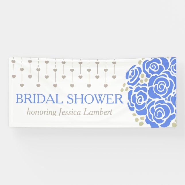 Bridal shower wedding blue posy name banner (Horizontal)
