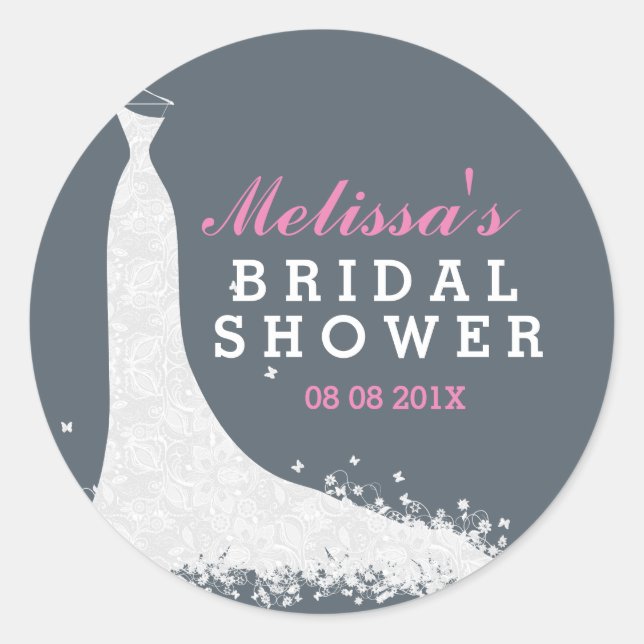 Bridal Shower Wedding Dress Favour Sticker (Front)