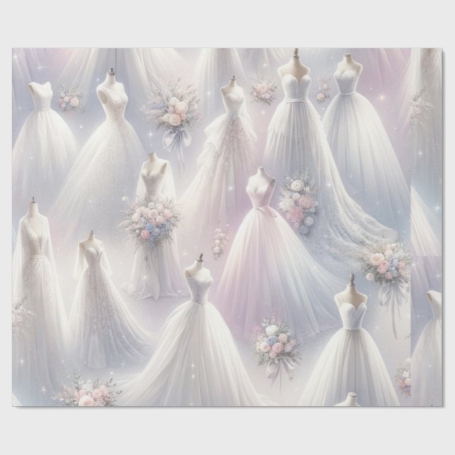 Bridal Shower Wedding Dress Pastel Glitter Lights Wrapping Paper (Flat)
