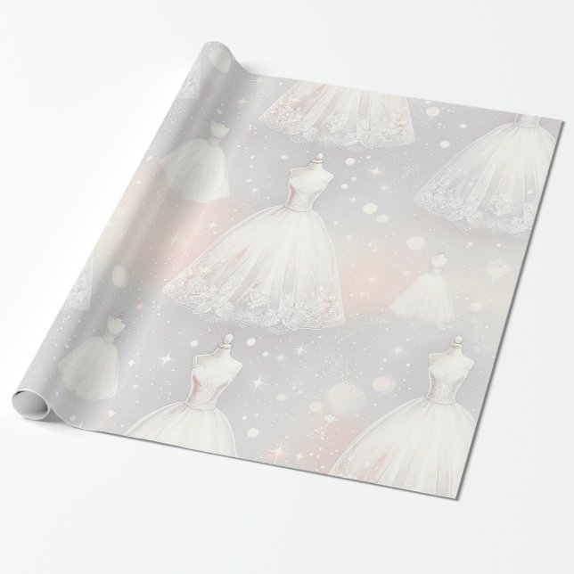 Bridal Shower Wedding Dress Pastel Lights Wrapping Paper (Unrolled)