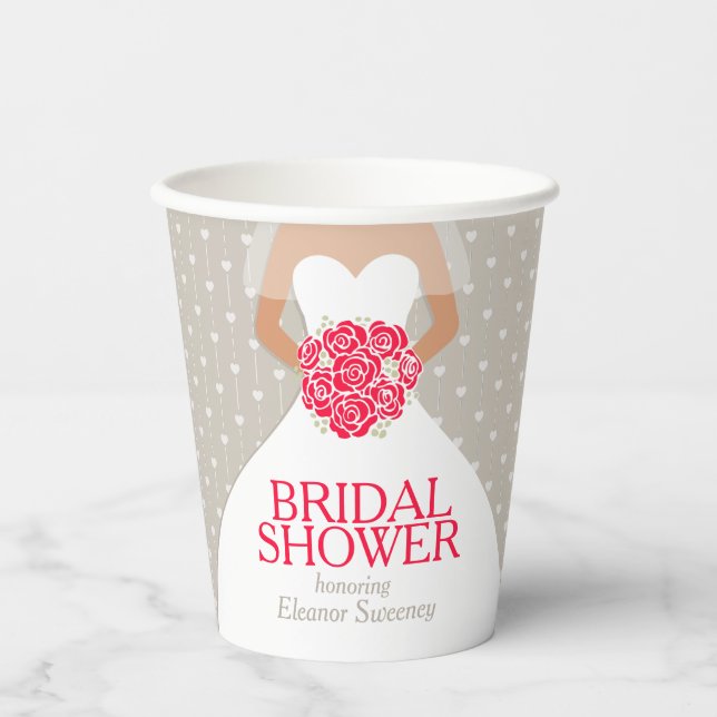 Bridal shower wedding dress red roses paper cups (Front)