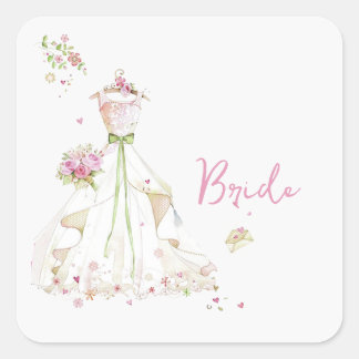 Bridal Shower Wedding Dress  Square Sticker