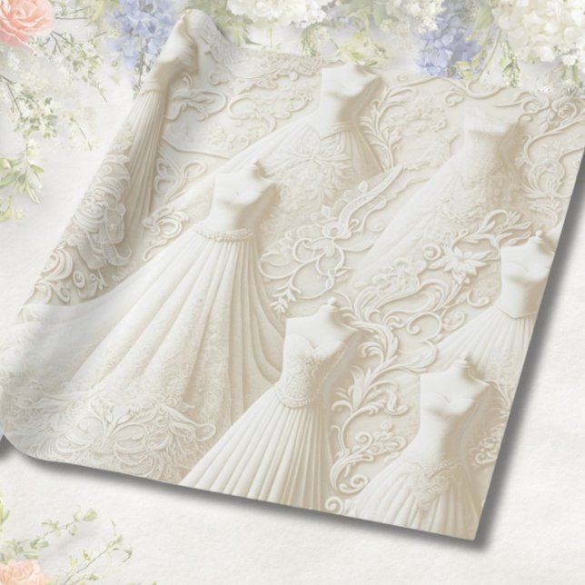 Bridal Shower Wedding Dress White Lace Lights Wrapping Paper (Creator Uploaded)