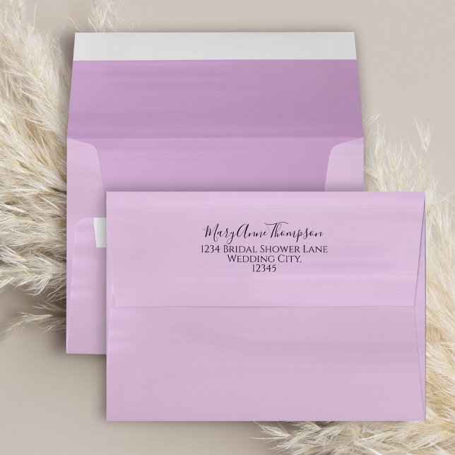Bridal Shower Wedding Gown Coordinating Envelope (Lavender watercolor envelope with elegant script return address design.)