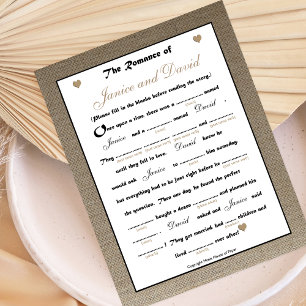 Bridal Shower Wedding Libs Game - Burlap