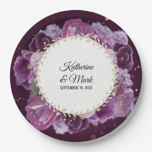 Bridal Shower Wedding Violet Purple Floral Wreath Paper Plate