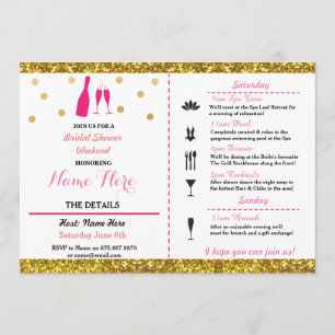 Bridal Shower Weekend Itinerary Champagne Invite