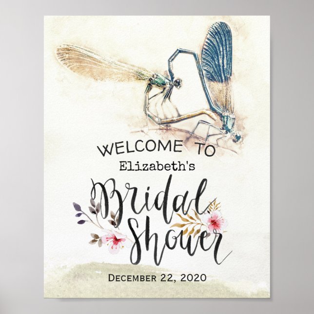 Bridal Shower Welcome Dragonfly Mating Love Heart Poster (Front)