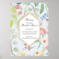 Bridal Shower Welcome Dusty Blue Floral Foliage