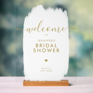 Bridal Shower Welcome Gold Script White Paint Acrylic Sign