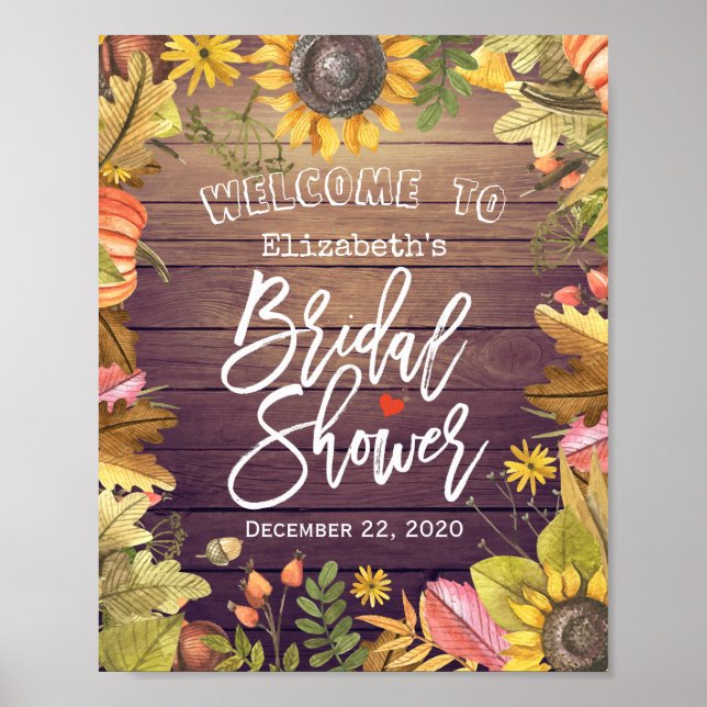 Bridal Shower Welcome Maple Leaf Pumpkin Sunflower Poster (Front)