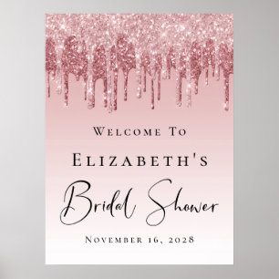 Bridal Shower Welcome Pink Rose Gold Glitter Poster