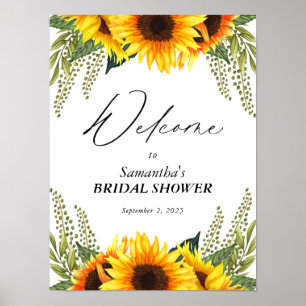 Bridal Shower Welcome Rustic Watercolor Sunflowers Poster