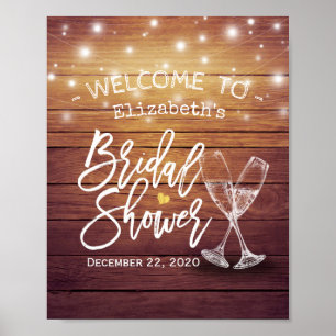Bridal Shower Welcome Rustic Wood Champagne Glass Poster