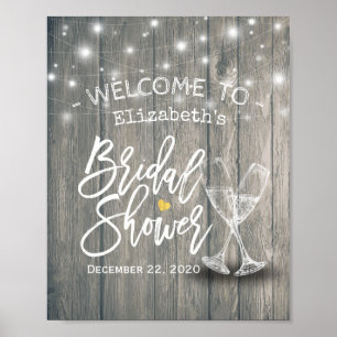 Bridal Shower Welcome Rustic Wood Champagne Glass Poster