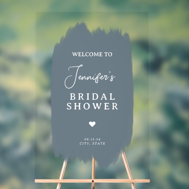 Bridal Shower Welcome Script Dusty Blue Paint Acrylic Sign (Neutral)