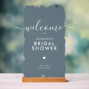 Bridal Shower Welcome Script Paint Dusty Blue Acrylic Sign
