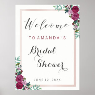 Bridal Shower welcome sign   burgundy floral