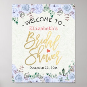 Bridal Shower Welcome Sign Chic Floral Gold Script