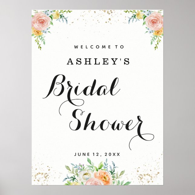 Bridal Shower welcome sign floral elegant large (Front)