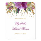 Bridal Shower Welcome Sign Floral Glitter Amethyst