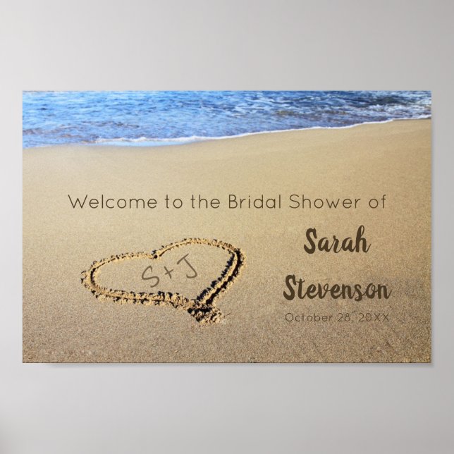 Bridal Shower Welcome Sign Heart in Sand Initials (Front)