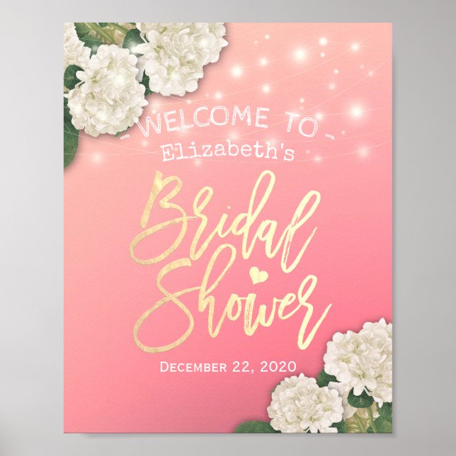 Bridal Shower Welcome Sign Hydrangea String Lights (Front)