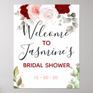 Bridal Shower Welcome Sign, Red, Blush, Eucalyptus Poster