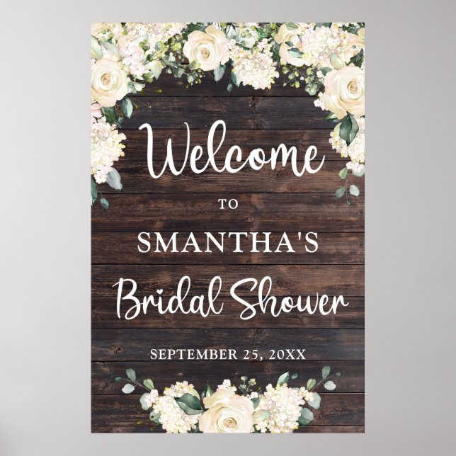 Bridal Shower welcome sign rustic wood greenery (Front)