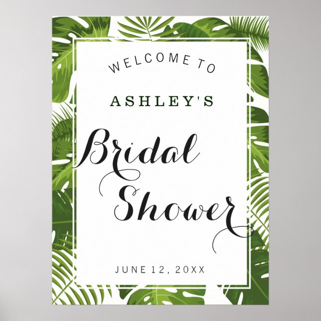 Bridal Shower welcome sign | tropical leaves (Front)