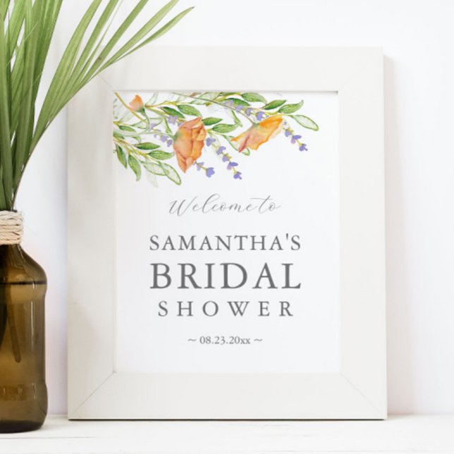 Bridal Shower Welcome Sign Watercolor Wildflowers (Bridal shower floral decor watercolor wildflowers art and design by Victoria Grigaliunas)