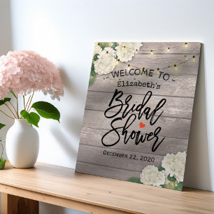 Bridal Shower Welcome Wood Flowers String Lights Poster