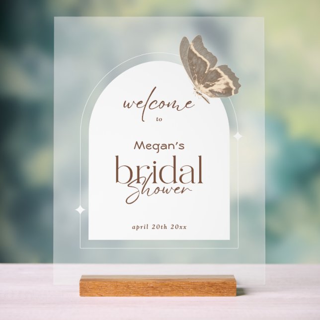 Bridal Shower Welcome Wooden Block Stand Frosted Acrylic Sign (Neutral)