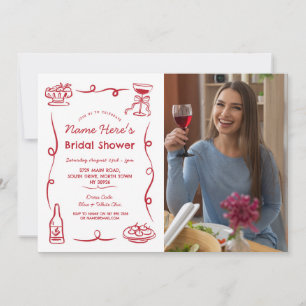Bridal Shower Whimsical Hand Drawn Photo Invitation