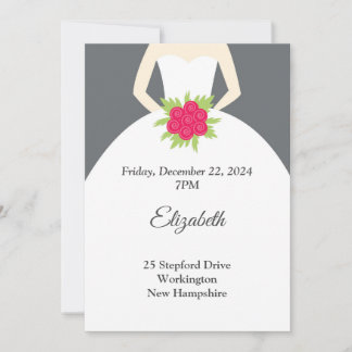 Bridal Shower, white dress, flowers Invitation