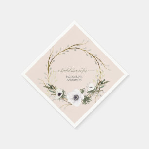Bridal Shower White Floral BOHO Wreath Anemone Napkin
