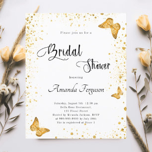 Bridal Shower white gold butterfly budget invite Flyer