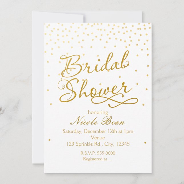 BRIDAL SHOWER White & Gold Confetti Dot Invitation (Front)