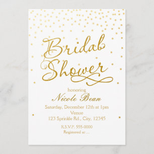 BRIDAL SHOWER White & Gold Confetti Dot Invitation