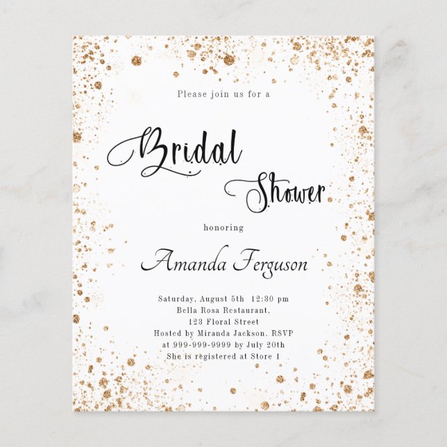 Bridal Shower white gold glitter budget invitation Flyer (Front)