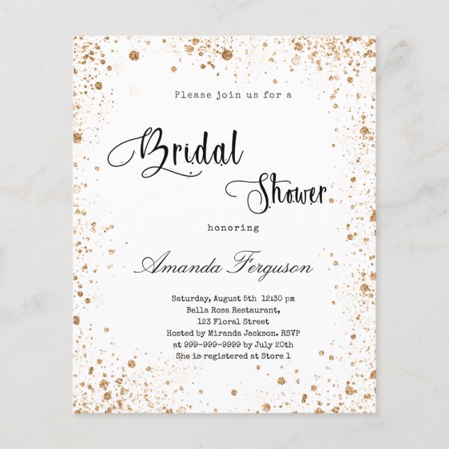 Bridal Shower white gold glitter budget invitation Flyer (Front)